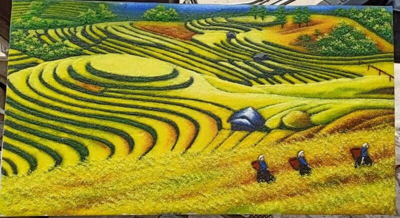 98+ Tranh ruộng bậc thang mùa lúa chín - Ý nghĩa phong thủy 20 Tranh ruộng bậc thang mùa lúa chín bằng đá quý