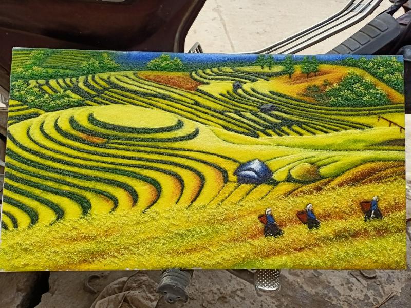 Tranh ruộng bậc thang mùa lúa chín bằng đá quý