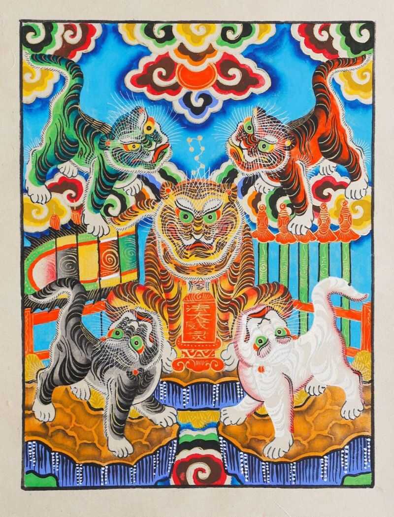 Tranh Ngũ Hổ Hàng Trống
