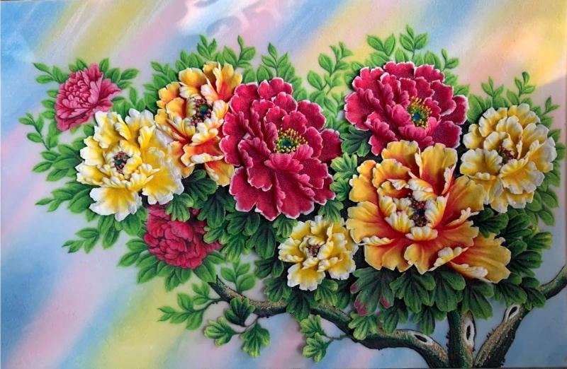 Tranh hoa mẫu đơn đỏ