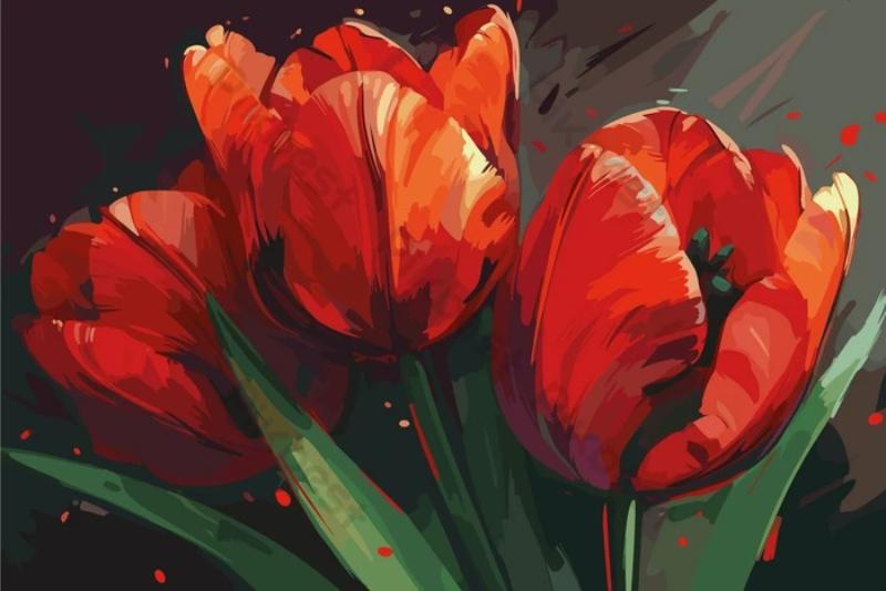 Tranh sơn dầu hoa tulip đỏ