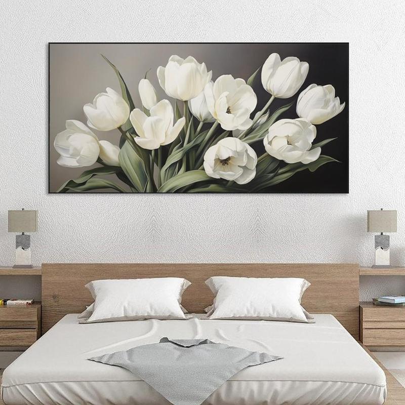 Tranh hoa tulip trắng khổ lớn trang trí phòng ngủ 
