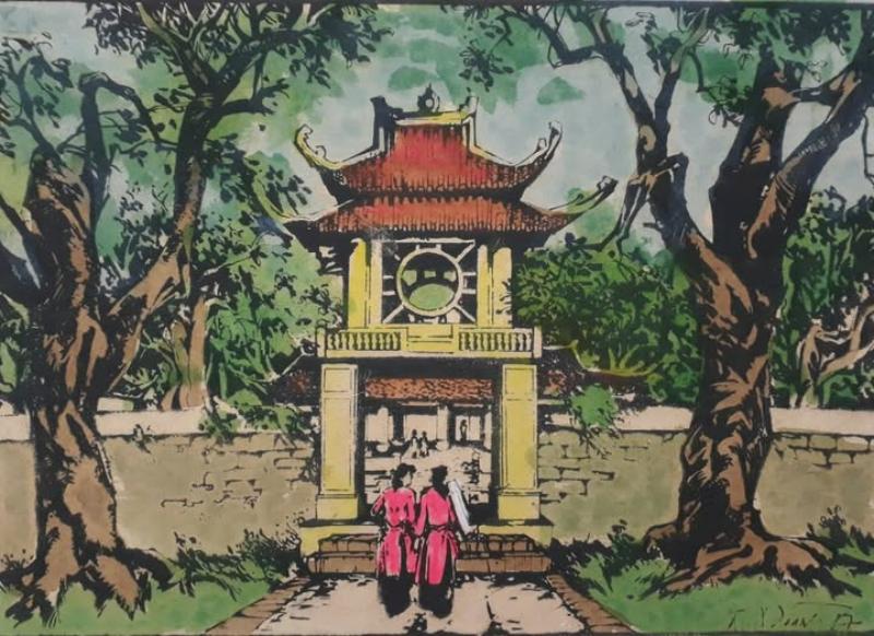 Bức tranh Khuê Văn Các trong một chiều thu Hà Nội