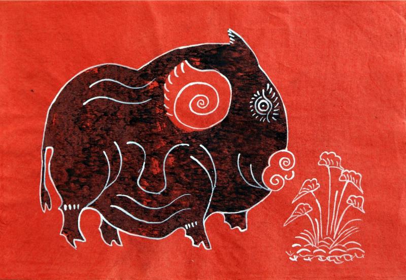 Tranh Kim Hoàng hình con lợn độc sắc