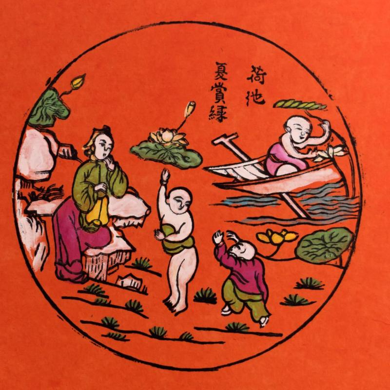 Tranh Kim Hoàng "Hà Đồ" với cảnh sinh hoạt làng quê