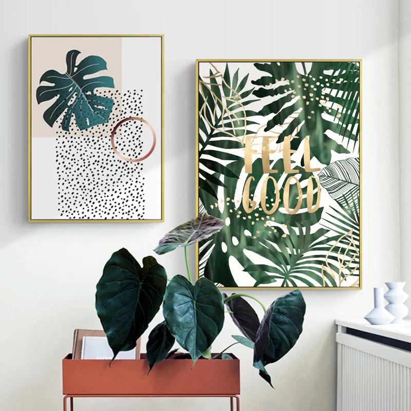 Tranh lá cây Monstera đầy tính nghệ thuật tạo không gian sống xanh mát