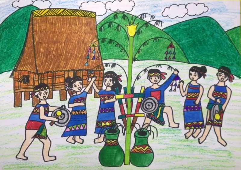 Tranh lễ hội ở Tây Nguyên