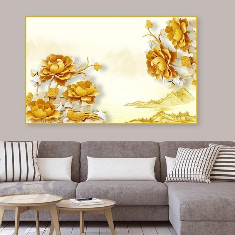 Tranh hoa mẫu đơn vàng đem lại nguồn năng lượng mạnh mẽ cho gia chủ mệnh kim
