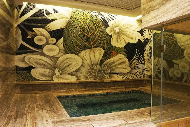 Tranh mosaic phòng tắm tạo hiệu ứng sáng rộng và cảm giác thư giãn tinh tế
