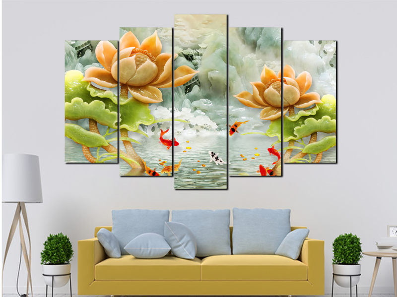 Tranh dán tường 3D phòng khách tạo chiều sâu sống động