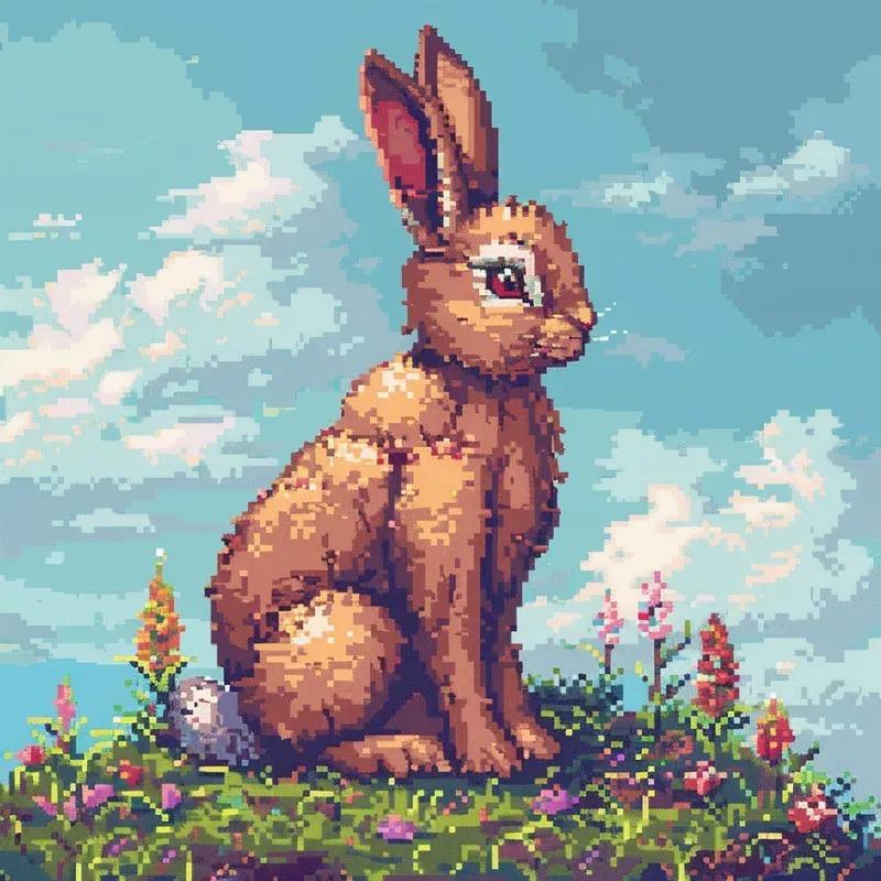 Tranh thỏ pixel