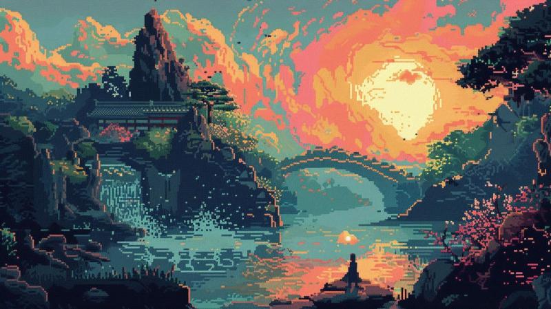 Tranh pixel phong cảnh hoạt hình