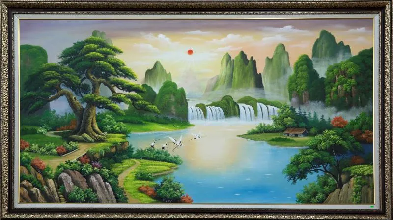 Tranh sơn dầu phong cảnh núi non hùng vĩ