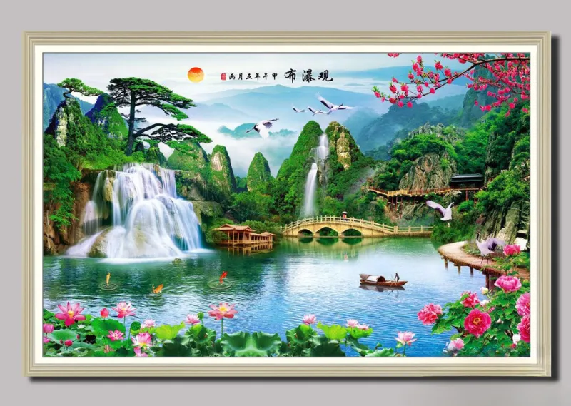 Tranh phong cảnh thác nước mang lại cảm giác thư thái, an yên cho gia chủ