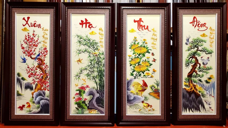 Tranh thêu tứ quý biểu tượng cho bốn mùa trong năm