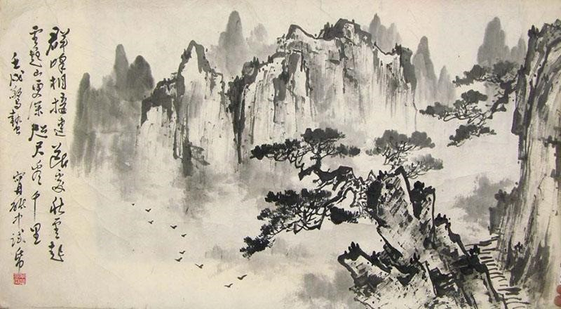 Tranh thủy mặc núi non