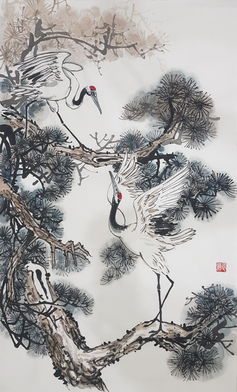 Tranh thủy mặc tùng hạc