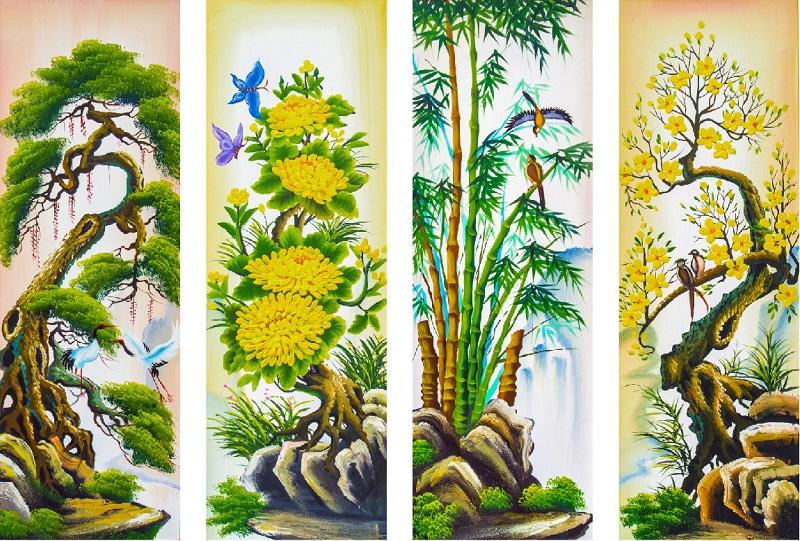 Bức tranh bộ tứ mang ý nghĩa sâu sắc về bốn mùa trong năm và phẩm chất cao quý của bậc quân tử.