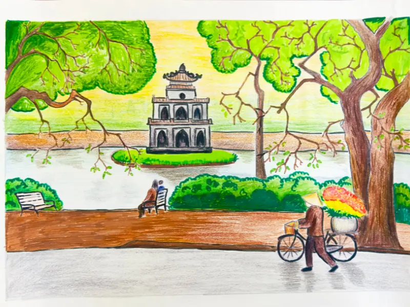 Tranh vẽ danh lam thắng cảnh Hồ Gươm
