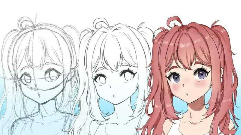 Tranh chân dung kỹ thuật số phong cách anime/manga có đôi mắt to tròn giàu cảm xúc