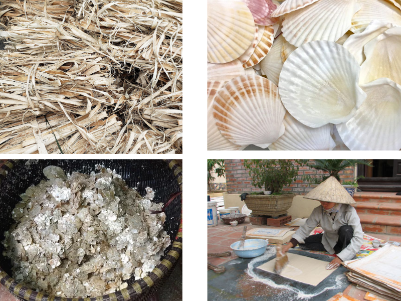 Chuẩn bị nguyên liệu chính làm giấy tranh Đông Hồ