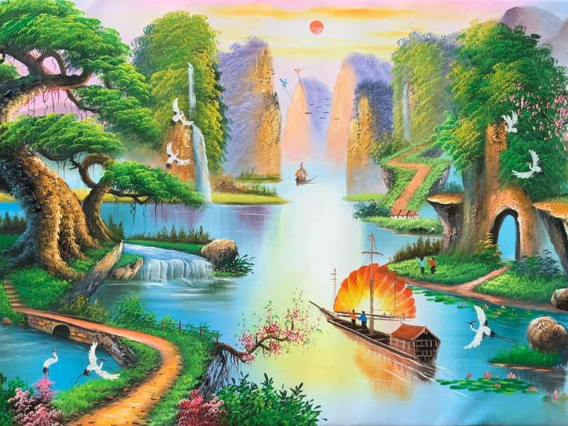 Tranh sơn thủy hữu tình mang lại sự cân bằng âm dương, hài hòa năng lượng.