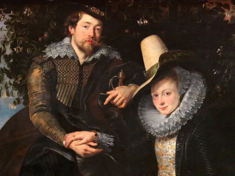 Bức tranh The Honeysuckle Bower khắc họa Rubens và vợ Isabella Brant ngồi dưới giàn hoa kim ngân – biểu tượng cho tình yêu thủy chung, ngọt ngào. Tác phẩm vừa là chân dung gia đình, vừa là lời tôn vinh tình yêu hôn nhân bền chặt và hạnh phúc.