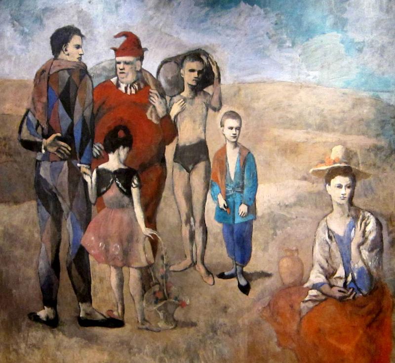 Tác phẩm “Family of Saltimbanques” mô tả sáu nghệ sĩ lưu diễn (saltimbanques, acrobats, jester …) đứng trong một khung cảnh hoang vắng — không phải khi biểu diễn, mà trong trạng thái tĩnh lặng, dường như cô lập và suy tư