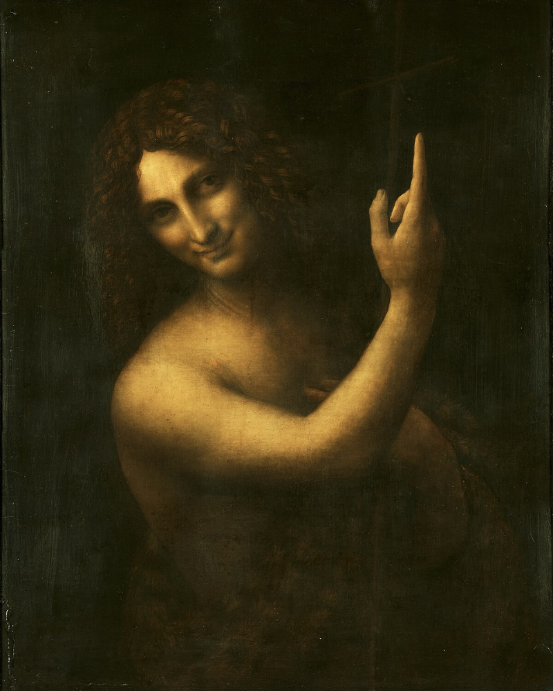 Saint John the Baptist (1513–1516) – Tác phẩm cuối đời của Leonardo da Vinci, khắc họa Thánh Gioan Tẩy Giả với nụ cười huyền bí và cử chỉ chỉ lên trời, hiện trưng bày tại Louvre, Paris.