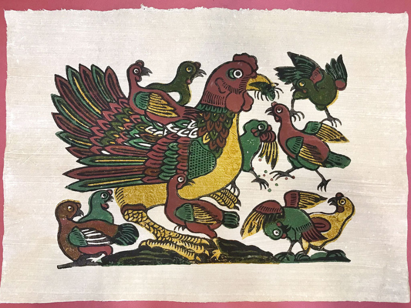 Bức tranh phản ánh quan niệm truyền thống của người Việt về gia đình hạnh phúc, sự sung túc, đoàn tụ và hiếu thảo.