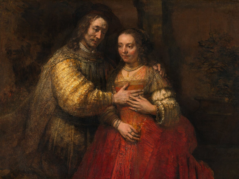 Bức tranh The Jewish Bride của Rembrandt thể hiện tình yêu và sự gắn kết thiêng liêng của đôi vợ chồng qua ánh mắt và cử chỉ dịu dàng. Tác phẩm mang ý nghĩa ca ngợi tình yêu thủy chung, ấm áp và đầy nhân văn.