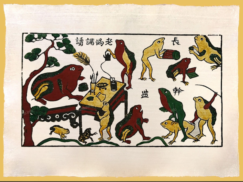 Tranh phản ánh thực trạng trong xã hội xưa khi nhiều kẻ ít học, thiếu đức vẫn “lên lớp”, làm thầy, dạy chữ để trục lợi.