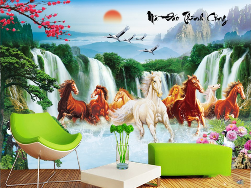Tranh dán tường Mã Đáo Thành Công mang ý nghĩa phong thủy tốt lành, tượng trưng cho thành công và tài lộc

