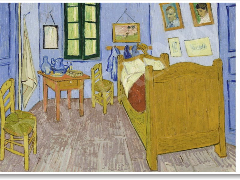 Bức The Bedroom in Arles (1888) của Van Gogh tái hiện căn phòng ngủ giản dị với gam màu tươi sáng và nét vẽ giàu cảm xúc. Tác phẩm thể hiện khát vọng bình yên và là một trong những kiệt tác tiêu biểu cho phong cách hậu ấn tượng của ông.