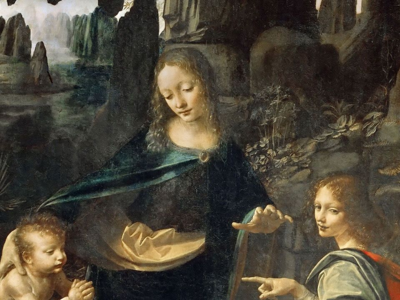 Virgin of the Rocks (1483–1486 & 1495–1508) – Tác phẩm của Leonardo da Vinci, mô tả Đức Mẹ và Chúa Hài Đồng trong khung cảnh hang đá huyền bí, nổi bật với bố cục tam giác và kỹ thuật sfumato tinh tế.