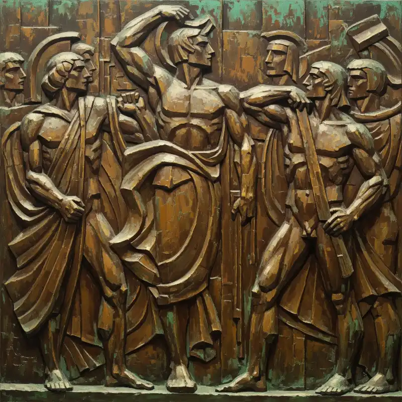 Top 99+ Mẫu Tranh Phù Điêu xi măng đắp nổi cho phòng khách 18 Tranh phù điêu nhóm chiến binh mạnh mẽ khắc đồng