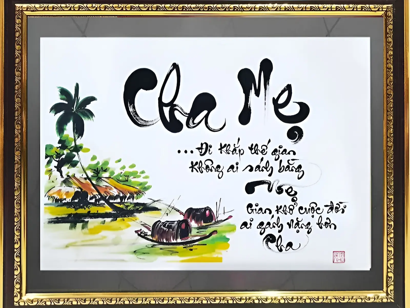 Ảnh bìa tranh thư pháp cha mẹ