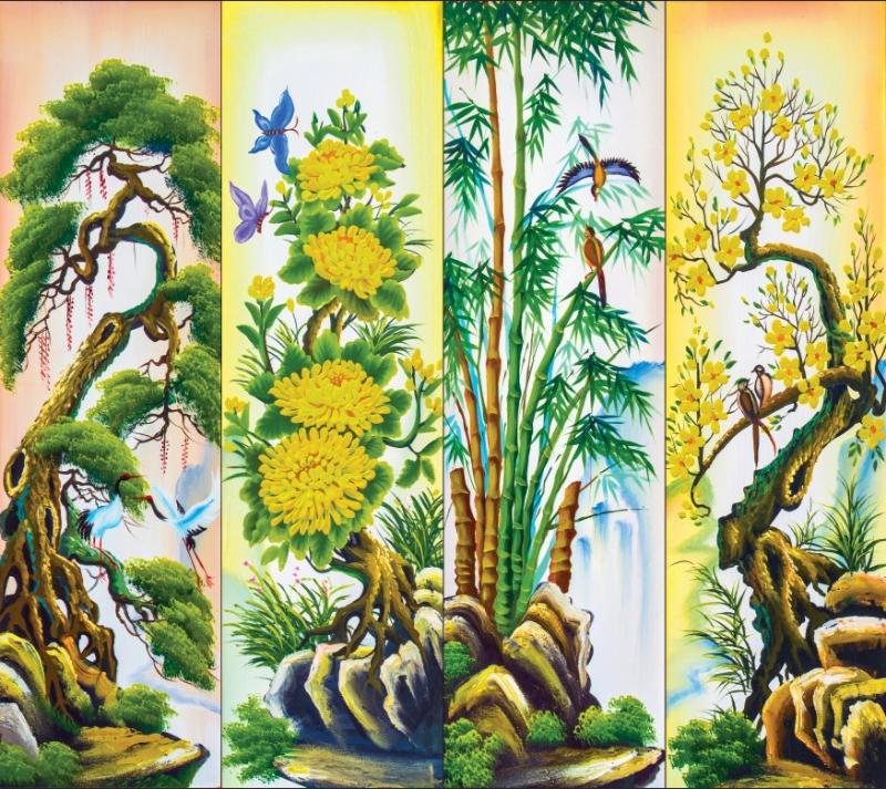 Tranh Tứ Quý “Tùng - Cúc-Trúc-Mai”