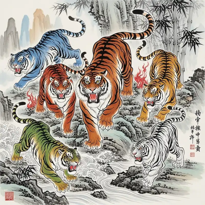 Mẫu tranh ngũ hổ