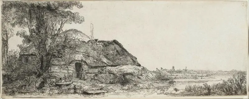 Tranh “Phong cảnh với một ngôi nhà nhỏ và một cái cây lớn” của Rembrandt 
