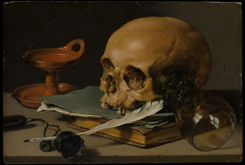 “Still Life with a Skull and a Writing Quill” – Pieter Claesz