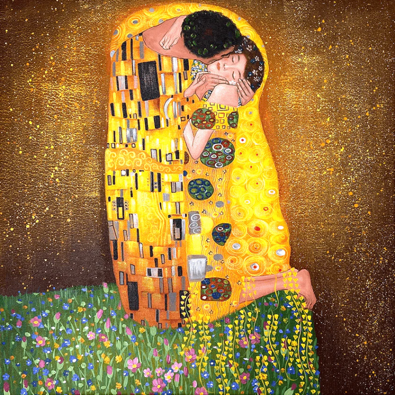 The Kiss (1907–1908) của Gustav Klimt là kiệt tác Thời kỳ Vàng, biểu tượng tình yêu vĩnh cửu với sắc vàng dát lộng lẫy và cảm xúc say đắm.
