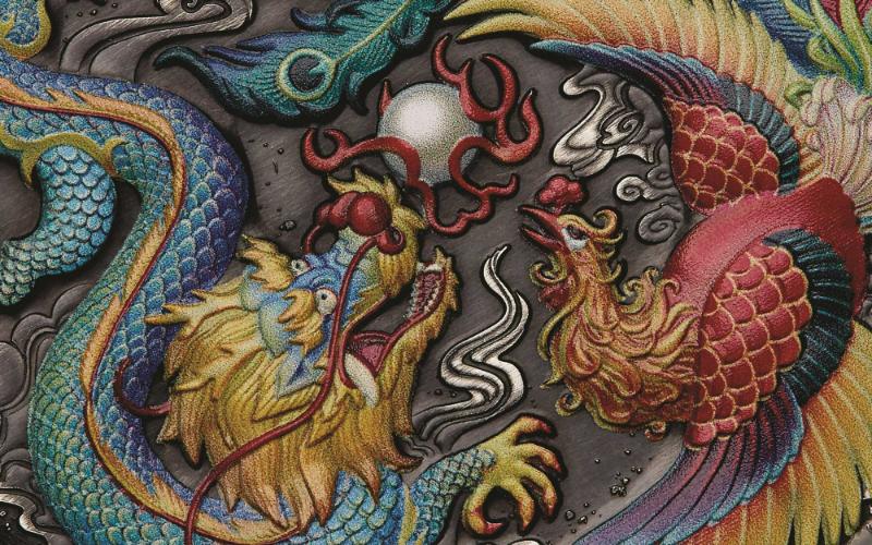 Tranh Rồng Phượng giao hòa thần thoại sơn dầu cổ điển