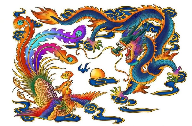 Tranh Rồng Phượng sắc thái cổ điển họa tiết dân gian Trung Hoa