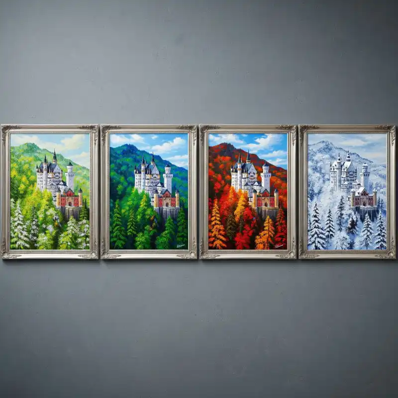 Tranh tứ quý bộ bốn bức tranh vẽ lâu đài Neuschwanstein, Đức trong vẻ đẹp của bốn mùa.