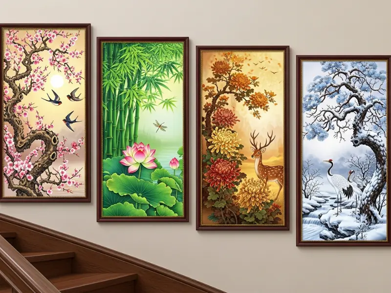 Chọn tranh tứ quý treo cầu thang hợp mệnh