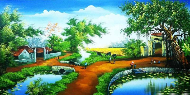 Bức tranh phong cảnh làng quê yên bình mang lại cảm giác thanh thản