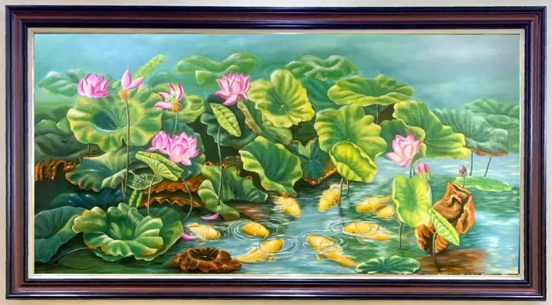 Tranh Cá Chép Hoa Sen giúp gia tăng may mắn, công việc hanh thông