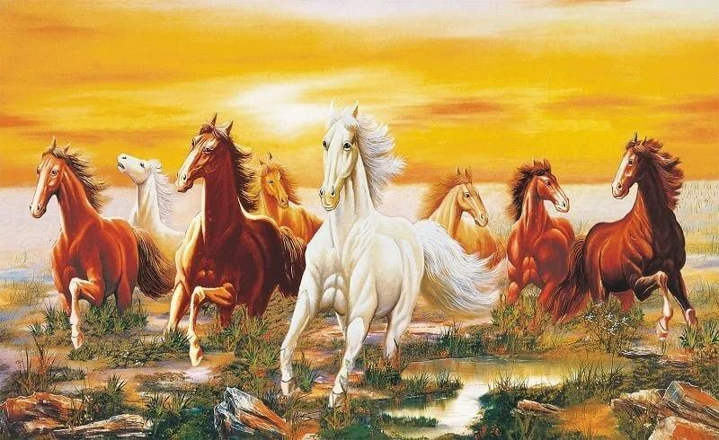 Đàn ngựa phi trên đồng cỏ, mang đến năng lượng mạnh mẽ, giúp gia chủ thăng tiến trong sự nghiệp