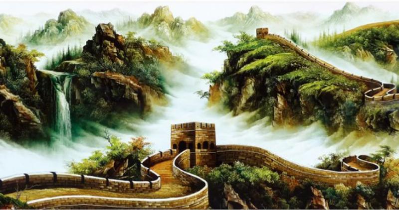 Hình ảnh Vạn Lý Trường Thành vững chãi giữa núi rừng, thể hiện sự che chở, bảo vệ bình an cho gia đình